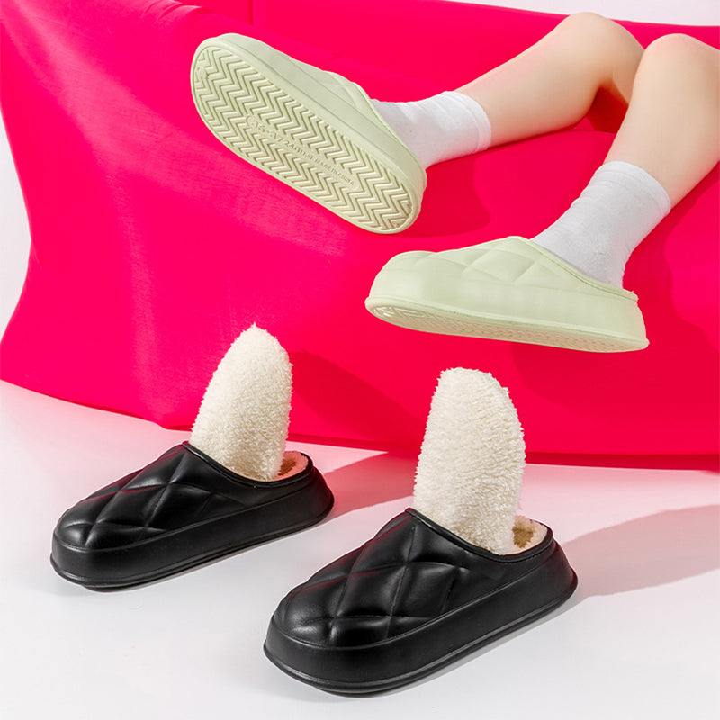 Vinter Plys Sutsko Dame Indendørs Udendørs Mode Rhombus Design Varme Plys Sko Hus Isolation Sutsko