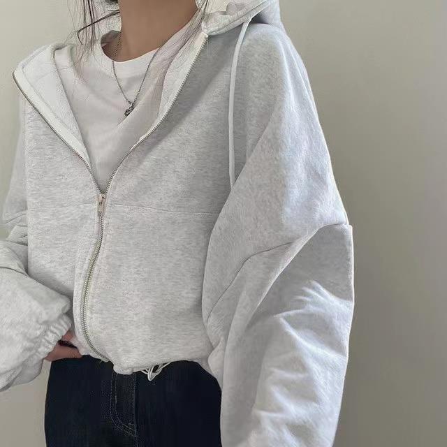 Women's Large Pocket Zipper Design Loose Casual Drawstring Hoodie Coat