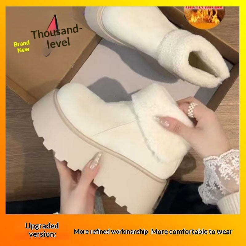 Womens Fleece-Lined Cotton Shoes Vintage Snow Boots
