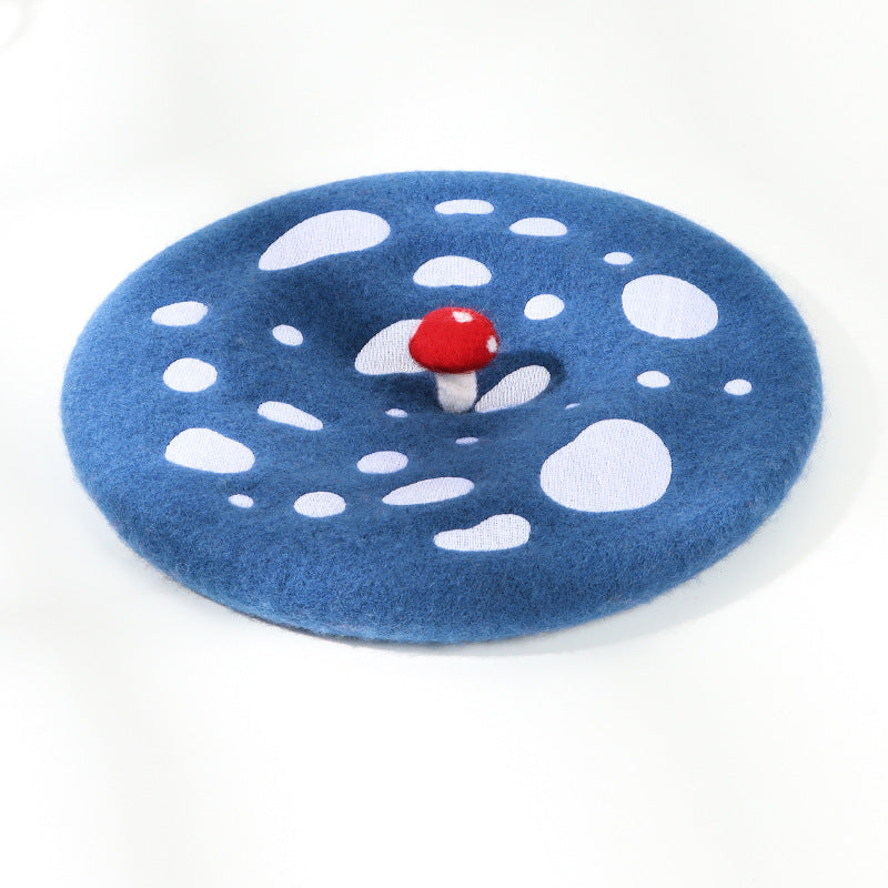 Women's Autumn And Winter Korean Version Versatile Mushroom Hat Embroidery