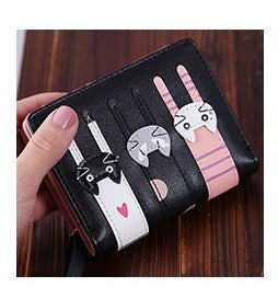 Cute 3 Cats Zipper Coin Purse Clutch In PU Leather