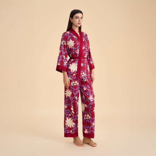 Floral-print Satin Chiffon Loungewear Set
