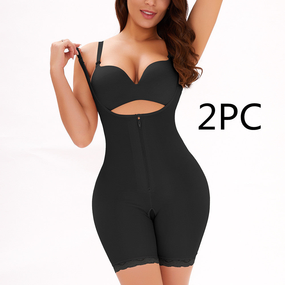 Front Zipper-breasted One-piece Tummy Tuck And Hip Body Shaping Jersey