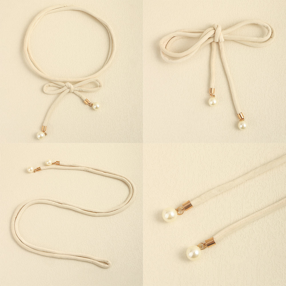 Simple Lady Velvet Bow Thin Waist With Pearl Pendant Multi-color Cute Sweet Waist Belt Chain