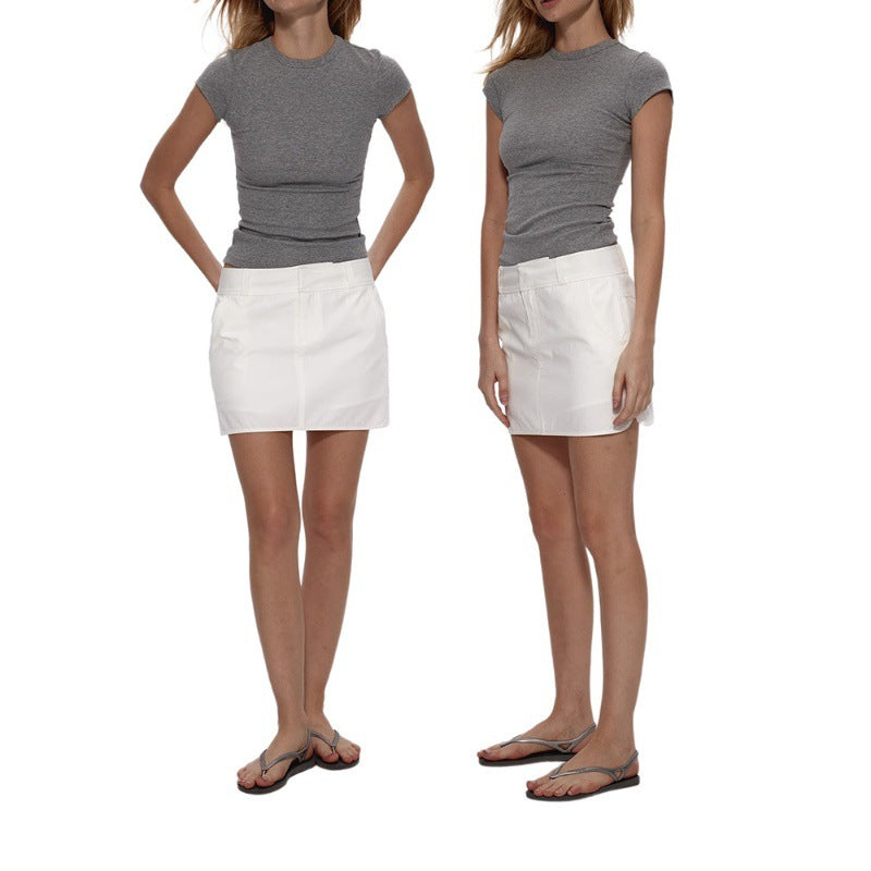 Women's Shoulder Round Neck T-shirt Slim Fit Slimming