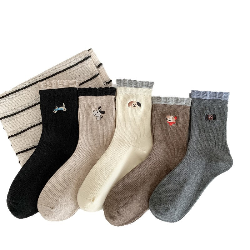 Embroidered Cotton Mid-Calf Socks