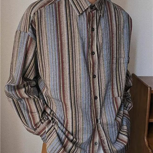 Striped Corduroy Long-sleeved Shirt Coat
