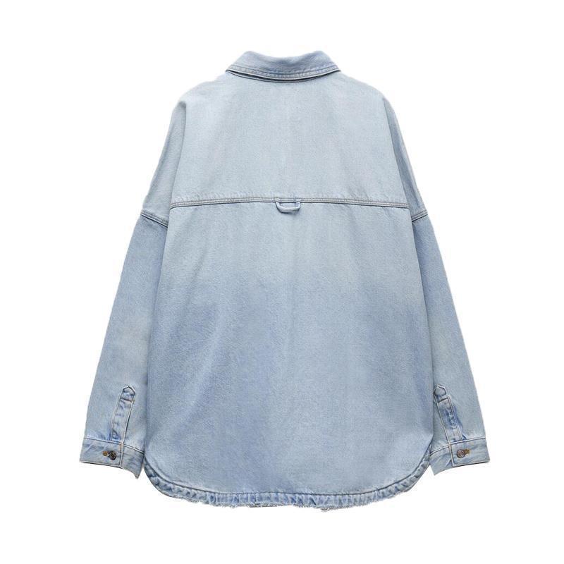 New Womens Versatile Top Light-blue Denim Shirt Jacket