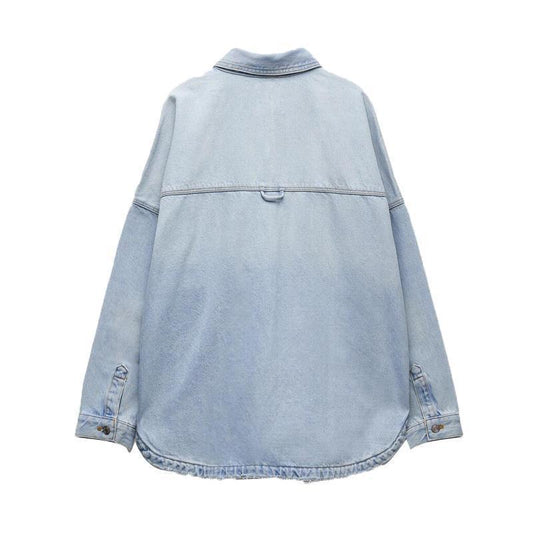 New Womens Versatile Top Light-blue Denim Shirt Jacket