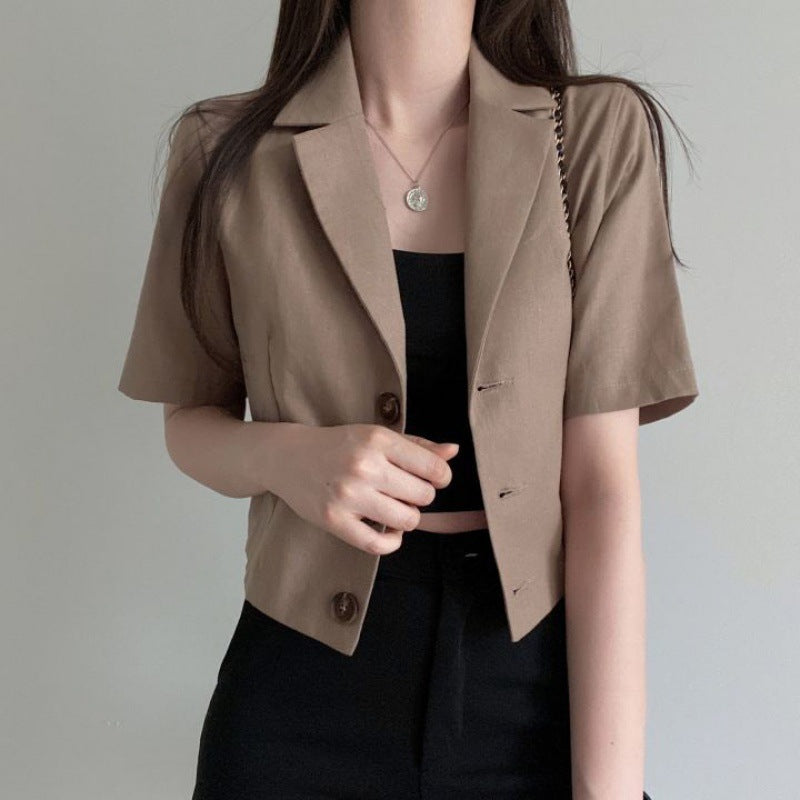 Solid Color Short Sleeved Cotton Linen Small Suit For Women's Leisure