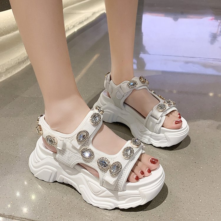 Women's Summer New Sports Platform Rhinestone Velcro Sandals