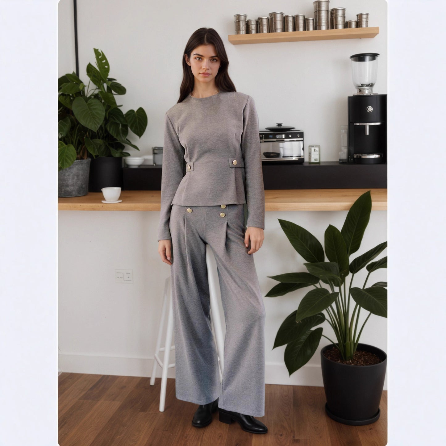 Autumnwinter Casual Chic Slimming Top And Pants Two-piece Set