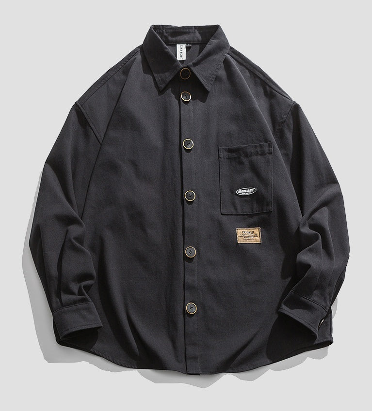 Street Loose All-match Thin Retro Tooling Long-sleeved Shirt