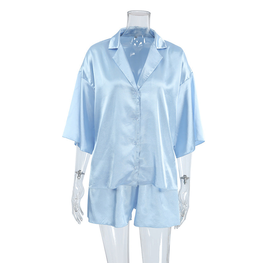 Cool And Comfortable Satin Cardigan And Shorts Set For Home