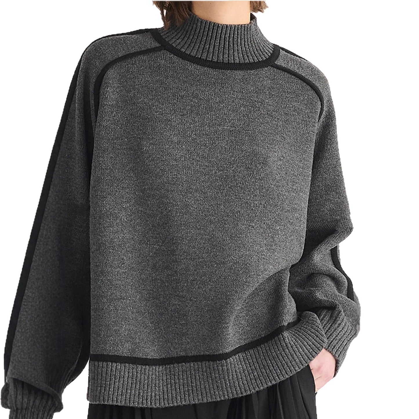 Maillard Autumn And Winter Striped Contrast Color Top For Women