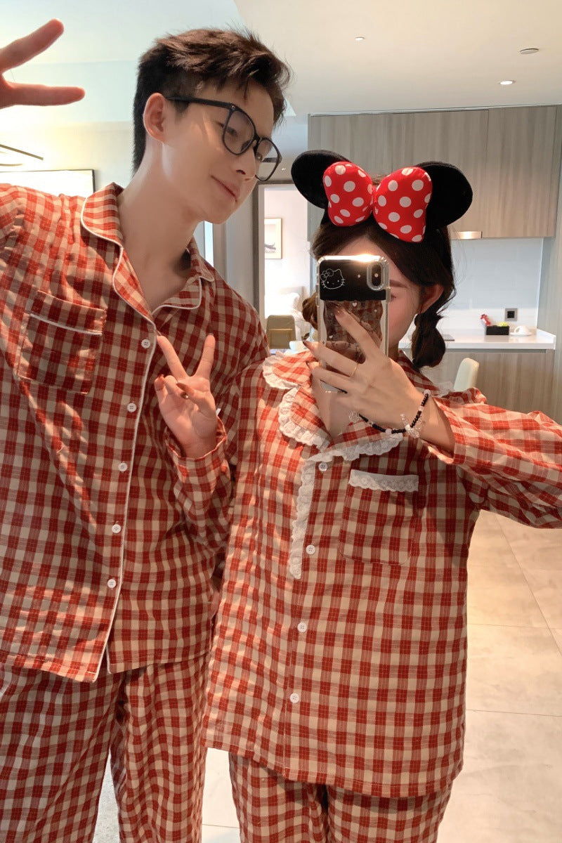 Pure Cotton Plaid AutumnWinter Long-Sleeve Pants Loungewear Set