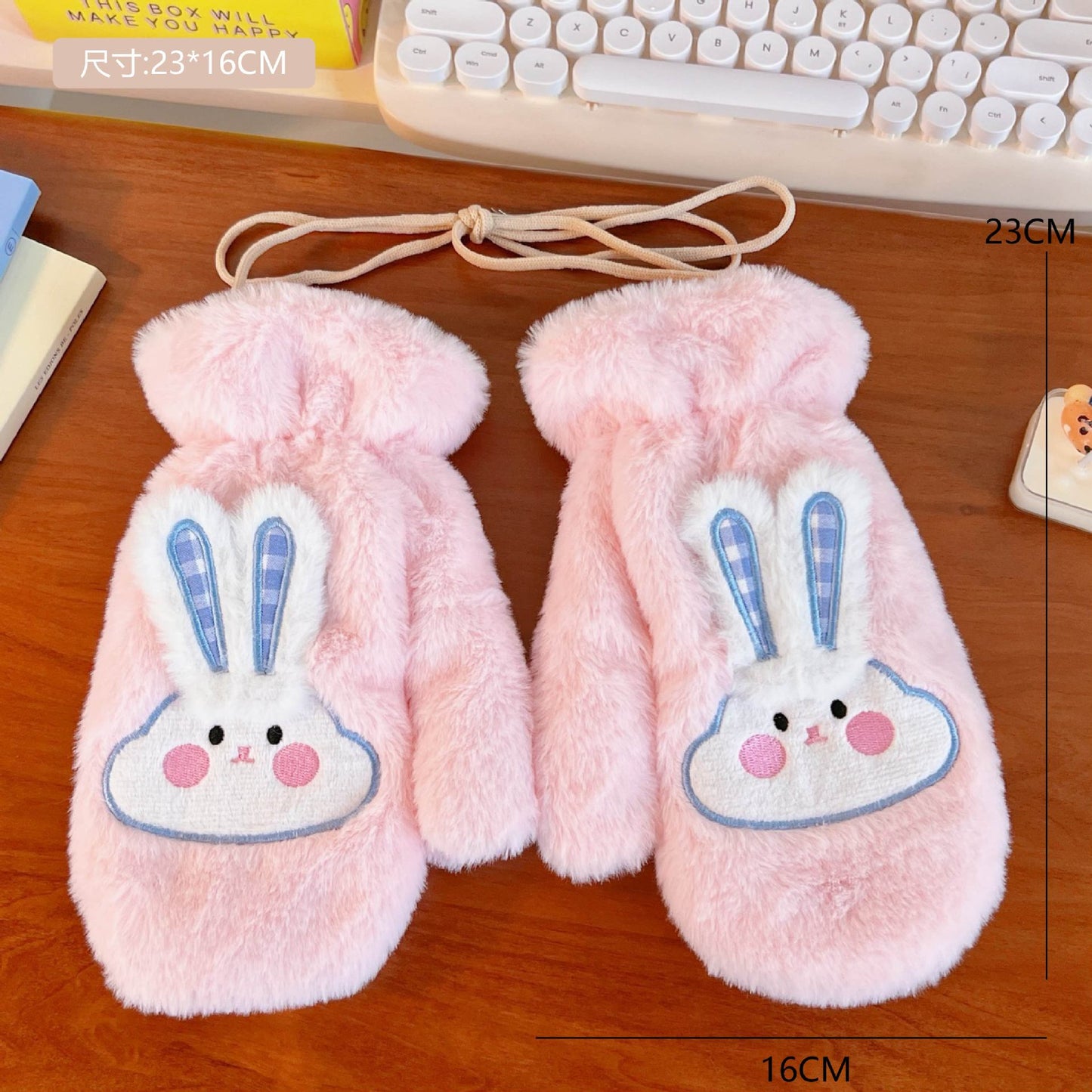 Plush Gloves Fleece-lined Thick Windproof Warm Plush Full Finger Halter