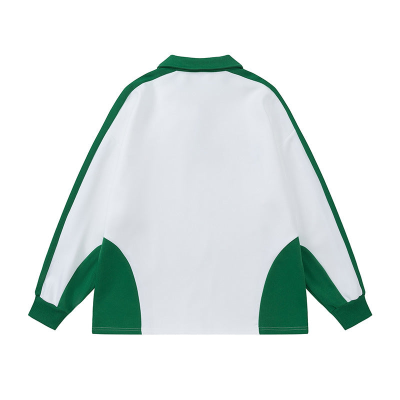 Color Patchwork Monogram Embroidery Lapel Hoodie