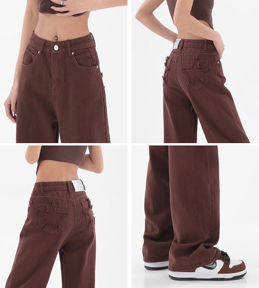 Coffee Color Design Sense Straight High Street Pants Trend