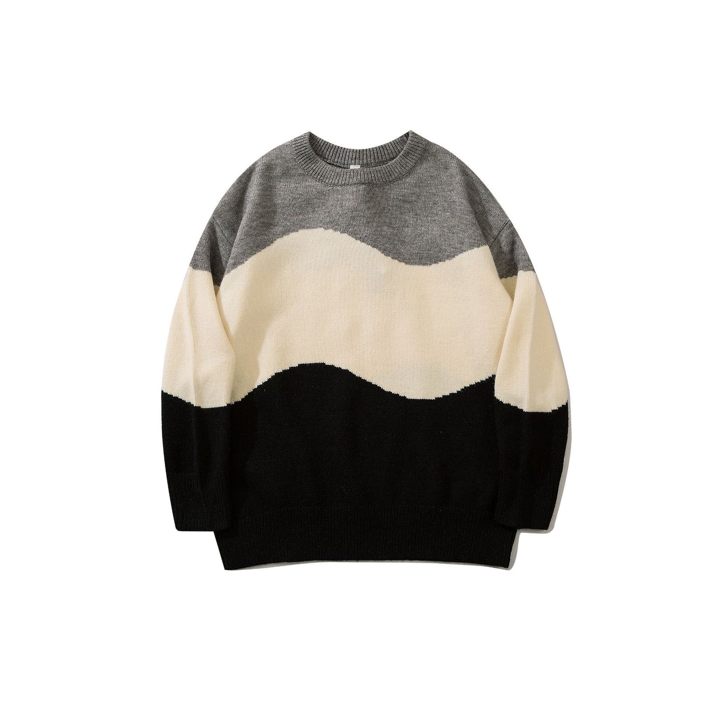 Men's Contrast Color Stitching Crew Neck Knitted Sweater