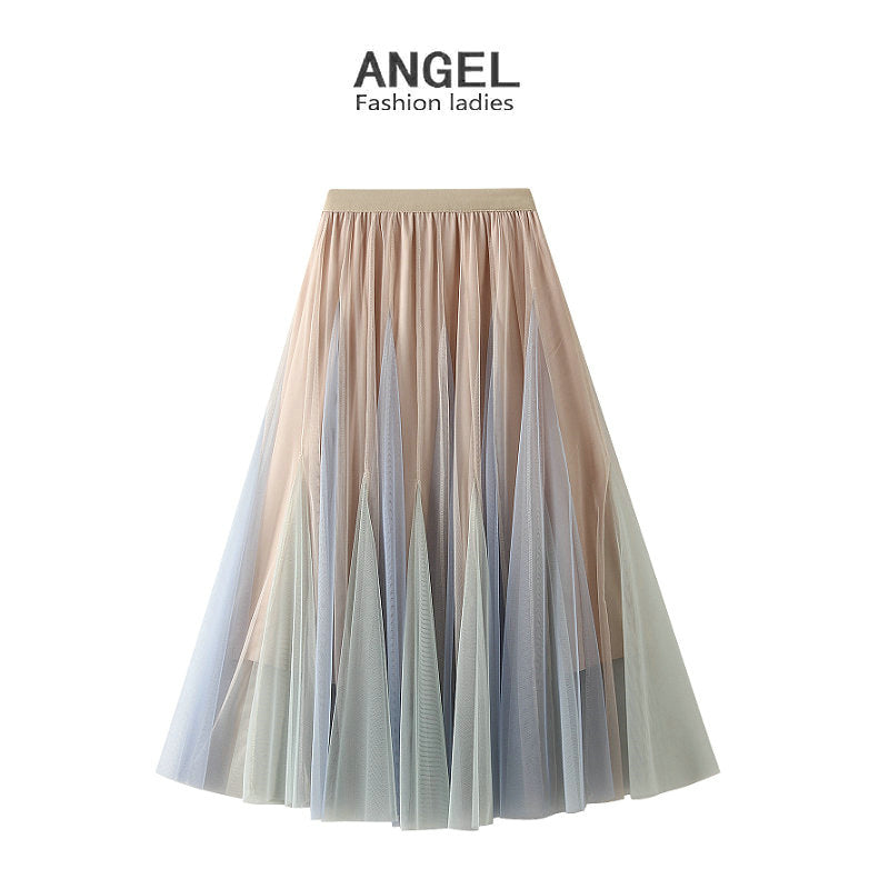 Spring And Autumn Double Layer Mesh Bubble Skirt Gradient