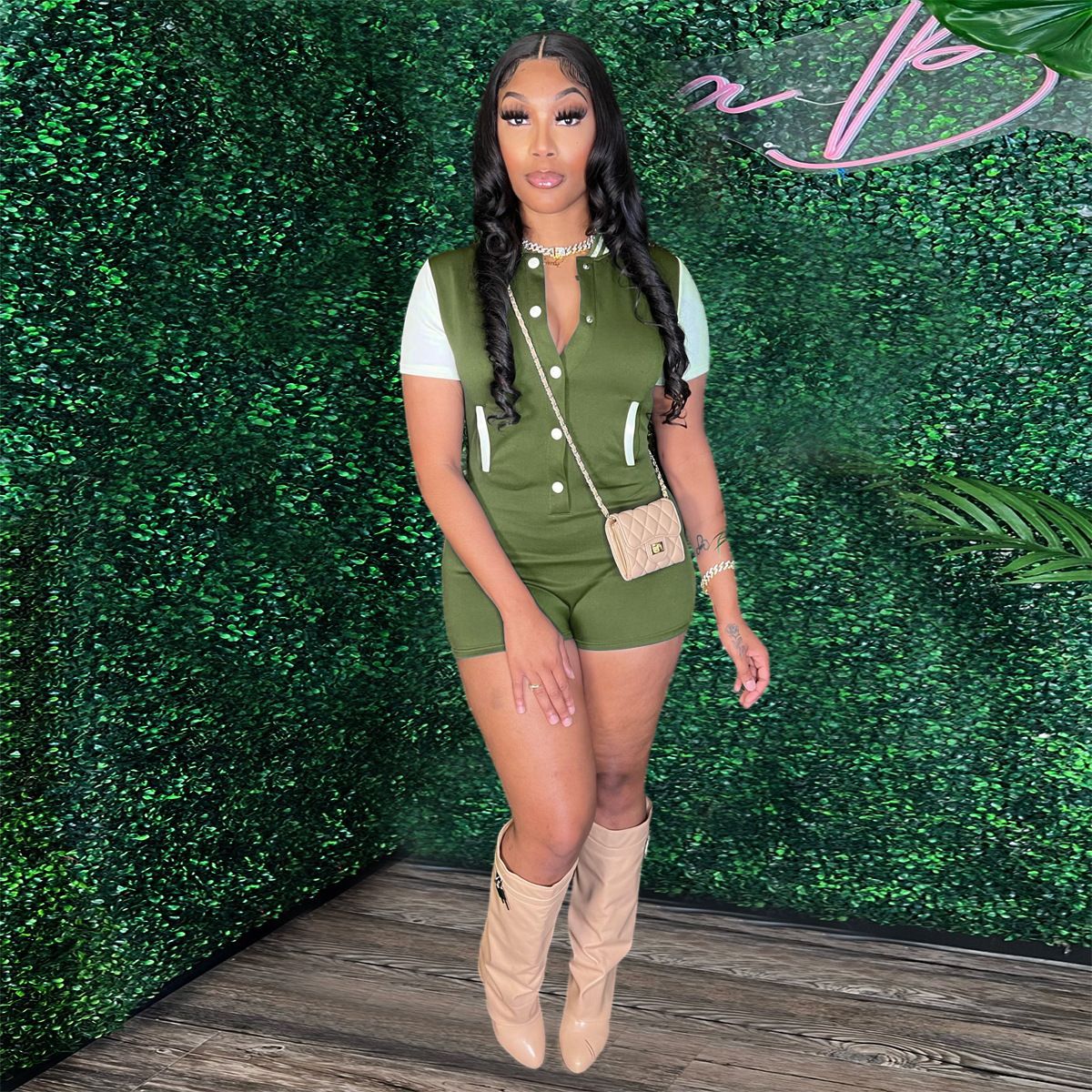 Buttoned Bodysuit Form-fitting Waist-cinching Jumpsuit