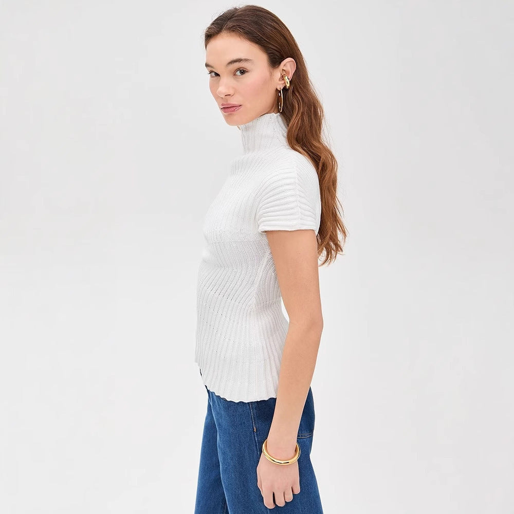 Fashion Irregular Stand Collar Solid Color Sweater For Women