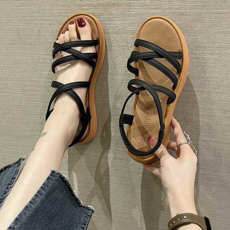 Elastic Band Cover Flat Strap Sandals
