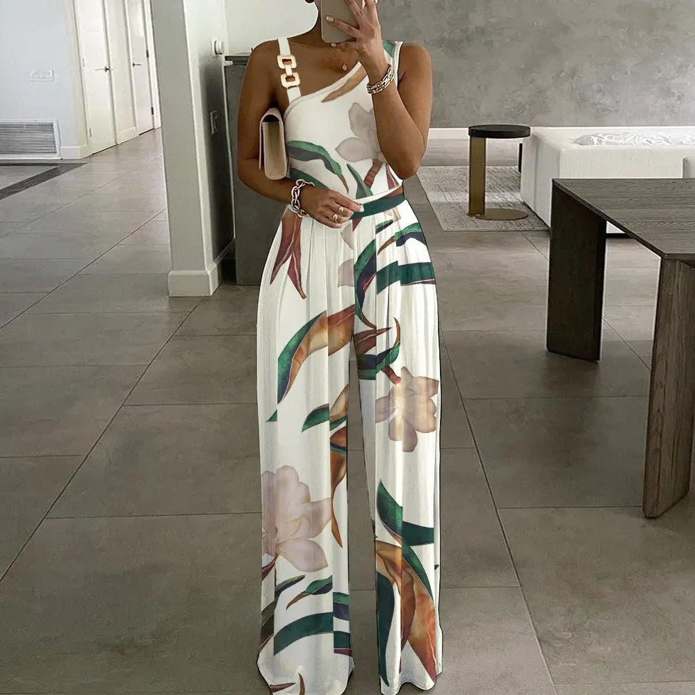Women's Printed Sleeveless High Waist Casual Jumpsuit