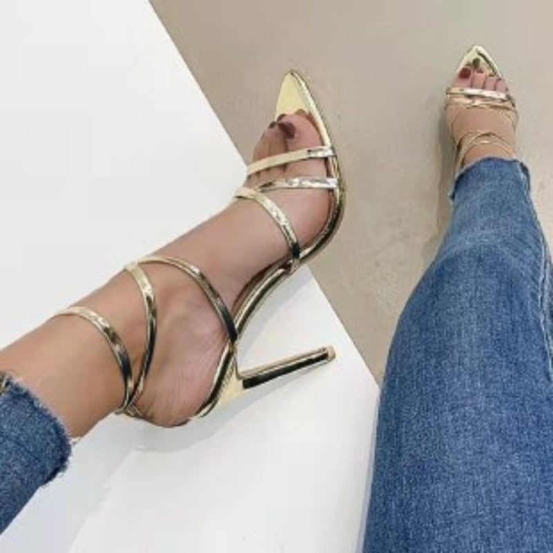 Net Red Pointed Toe High Heel Sandals Plus Size Women