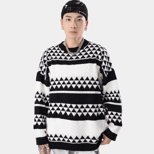 Jacquardstrikket Colorblock-sweater i afslappet stil til mænd