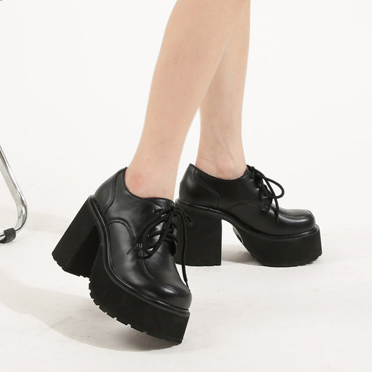 Platform Muffin Lace Up Round Toe Chunky Heel Platform