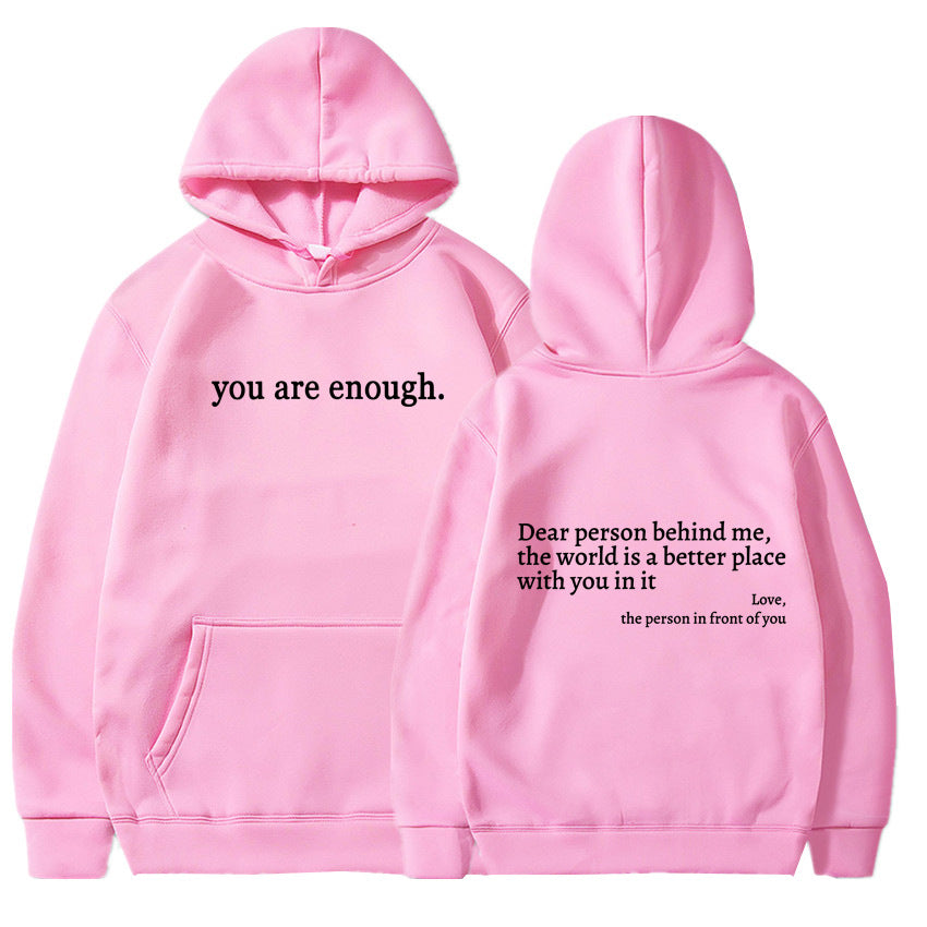 Letter Printing Drawstring Fleece-lined Hoodie