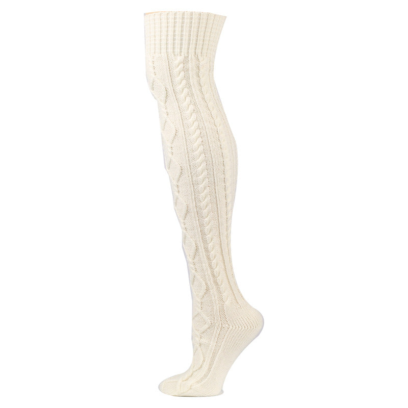 Warm Solid Color Knitted Jacquard Stockings