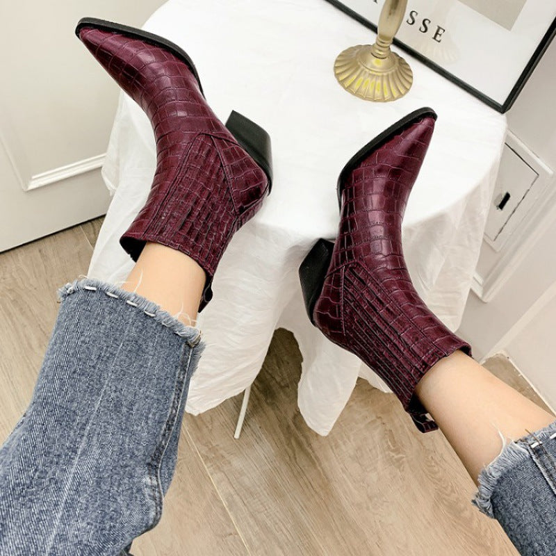 Small Square Toe Elastic Band Low-top Women's Boots