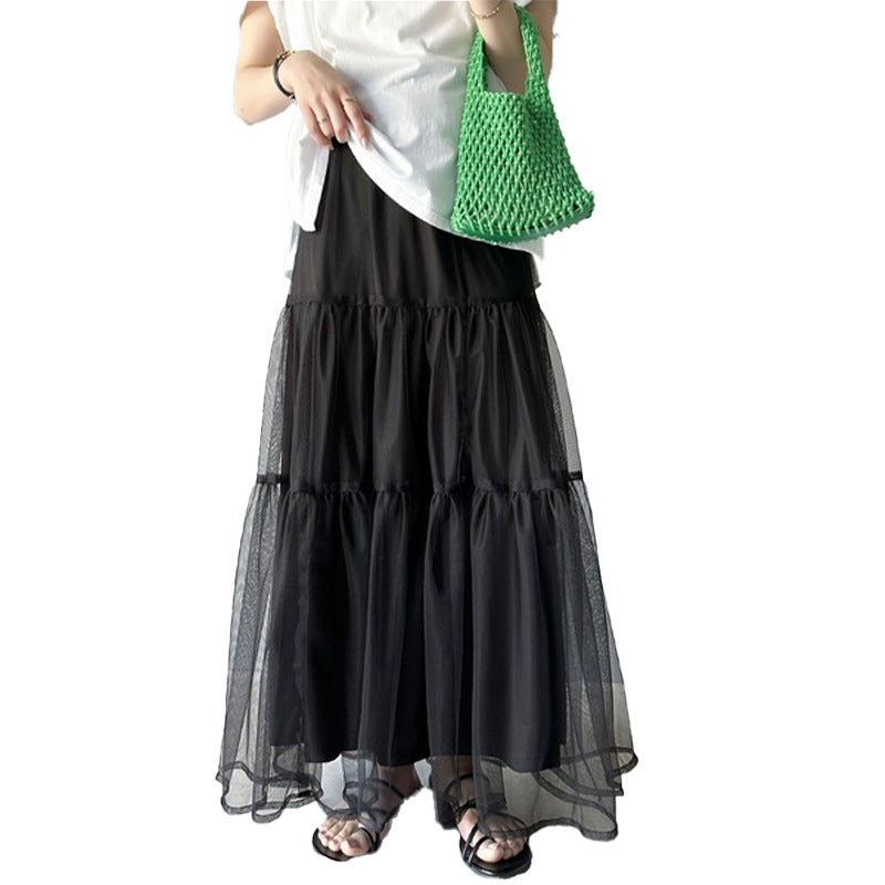 Womens Flowing Gauze Skirt With A-line Patchwork Design