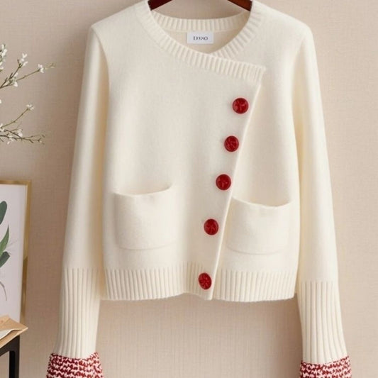 Design Sense Overtøj Diagonalt Spænde Hvid Sweaterfrakke
