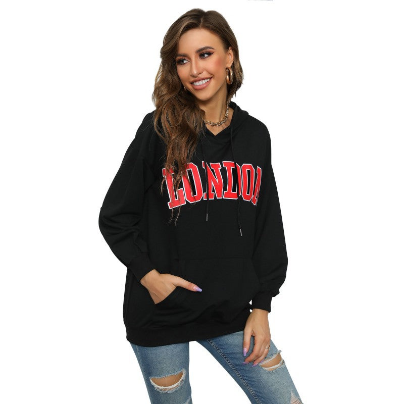 European And American Women's Clothing Hooded Letter-print Sweatshirt Leisure Pullover Hoodie