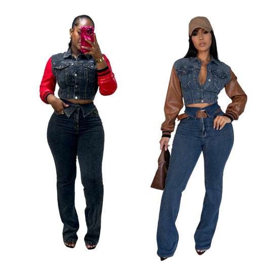 Cowboy Set Leather U Cowboy Patch Stretch Pants