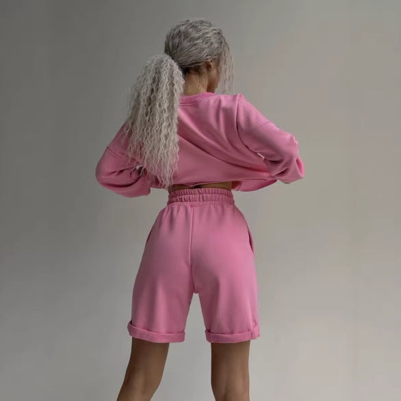 Women's Casual Set Asymmetrical Hem Short-Sleeve Top With Drawstring Shorts