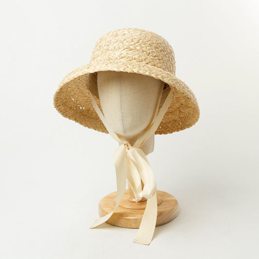 Vintage Flat Top Fold Down Brim Children's Straw Hat