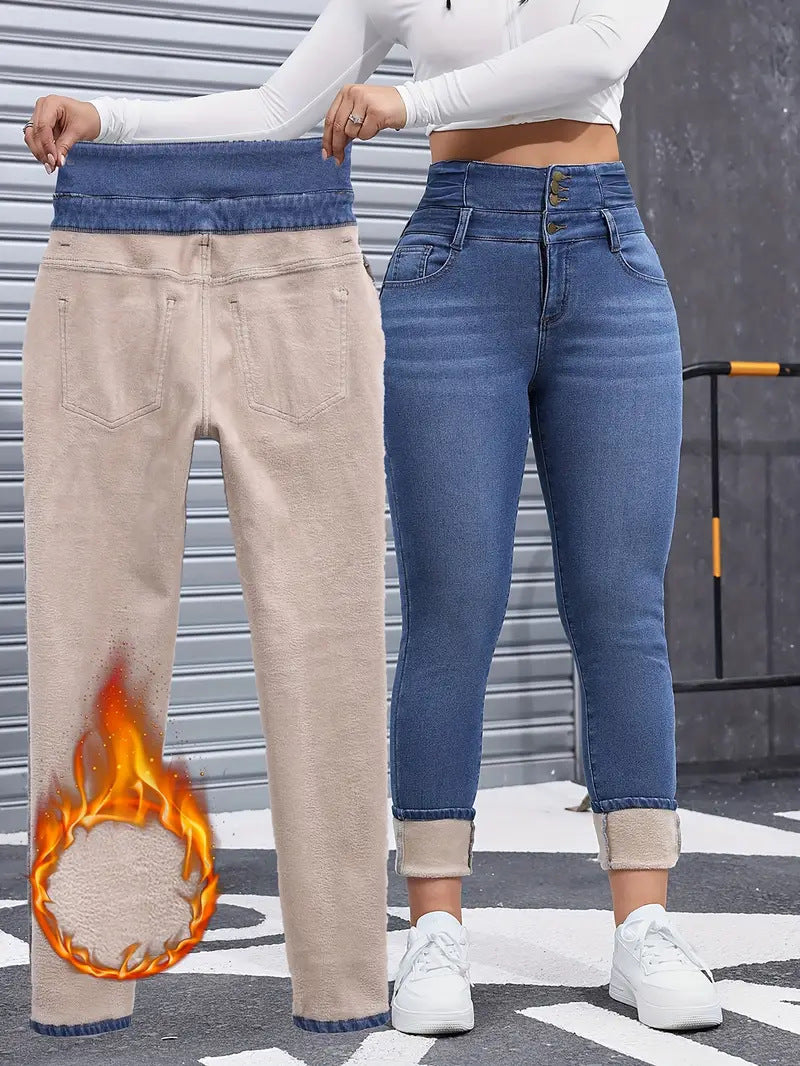 Women's Fleece-lined Elastic Skinny Jeans