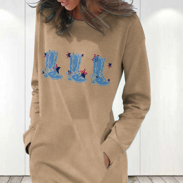 Women's Printed Round Neck Long-sleeved Sweater