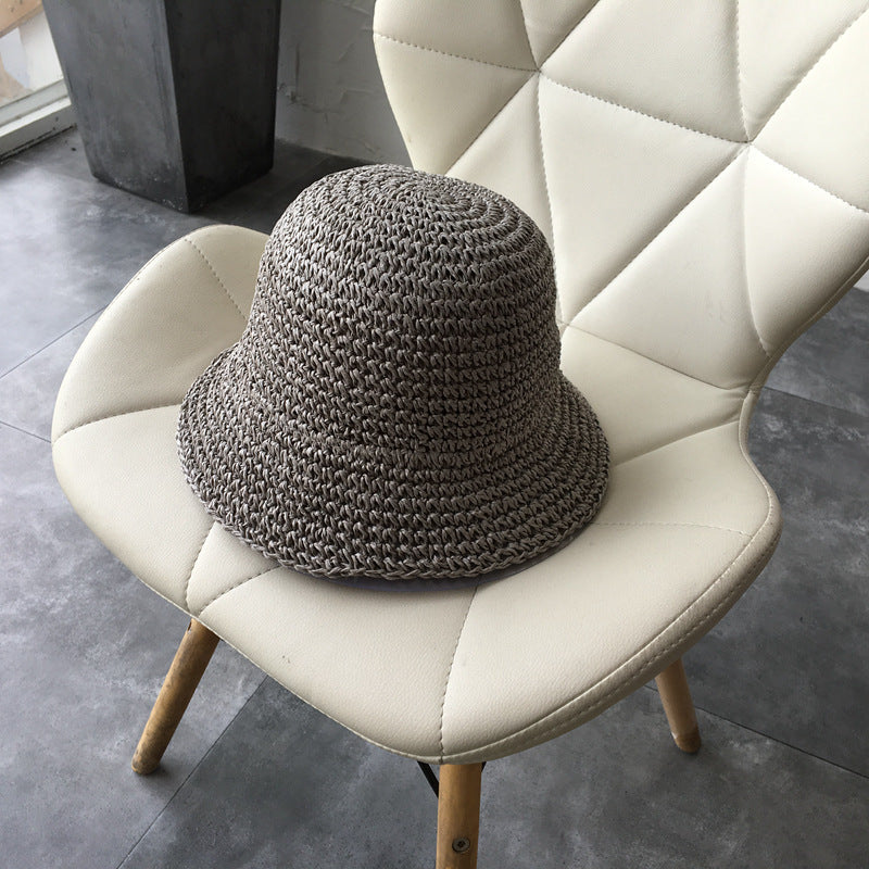 Women's Straw Hat Foldable Rolled Edge Small Brim Sunshade