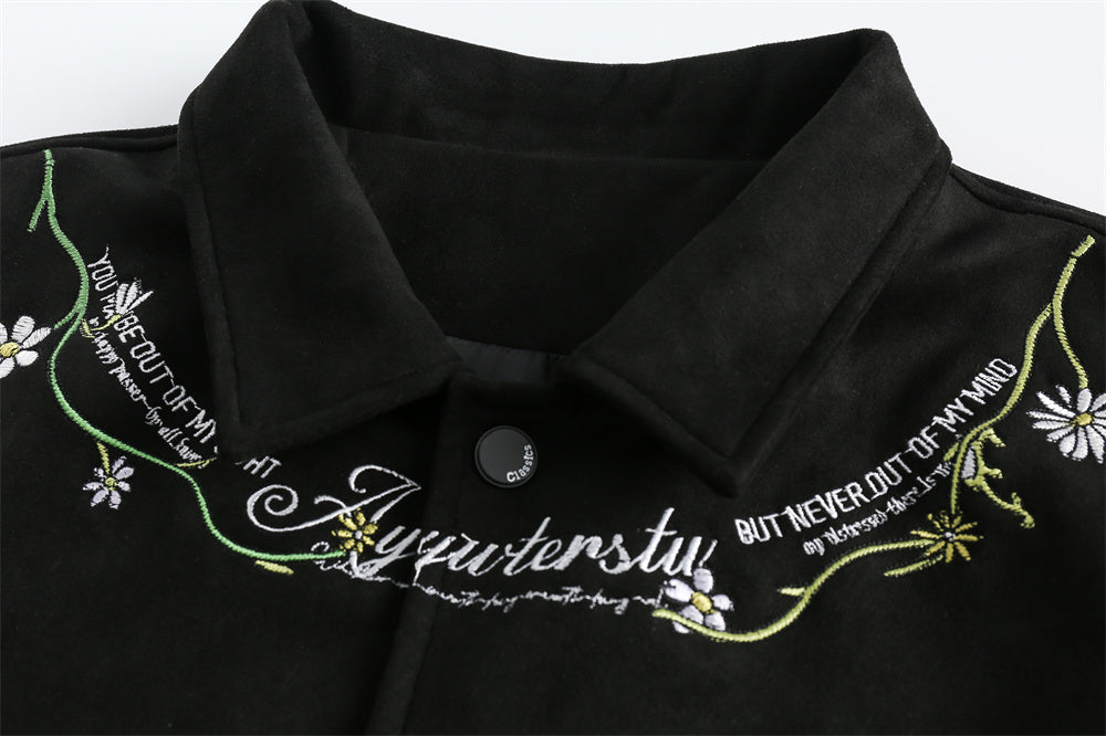 Letter Floral Embroidered Jacket For Men And Women