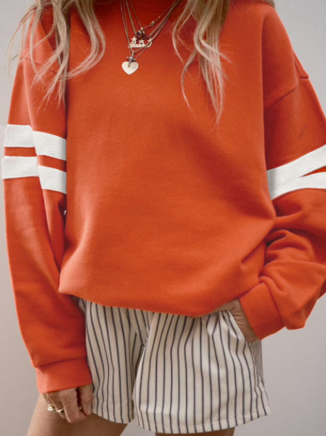 Fiery Red Varsity Striped Detail Drop Shoulder Oversized Sweatshirt