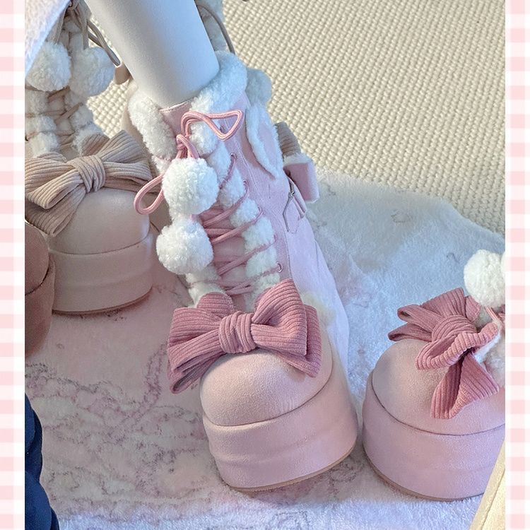 Autumn And Winter New Thick Bottom Sweet Soft Girl Cute Fur Ball Boots