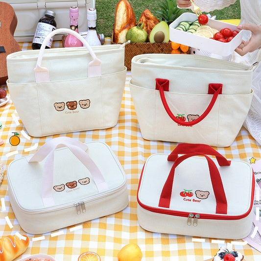 Cherry Bear Good-looking Lunch Box Bag Portable Office Worker Large Capacity Storage Bag