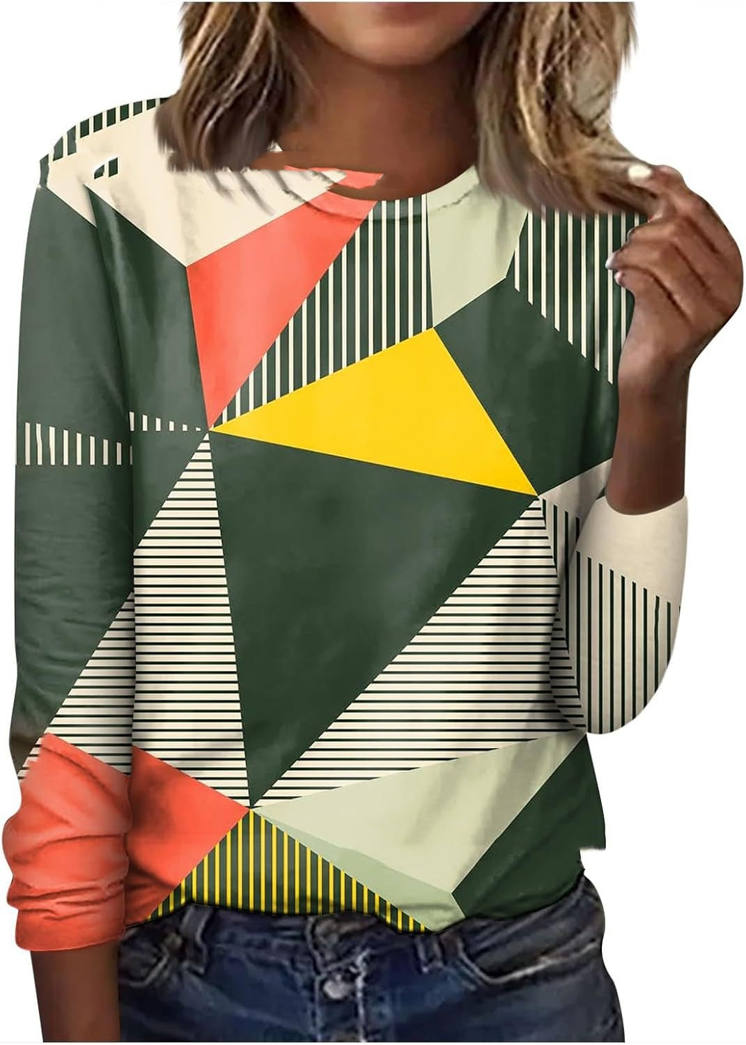 Rund Hals Lange Ærmer Blomstret Geometrisk Print