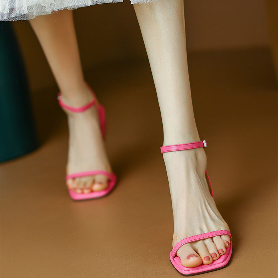 Women's French Strap Sandals With Mid-heel Skirt